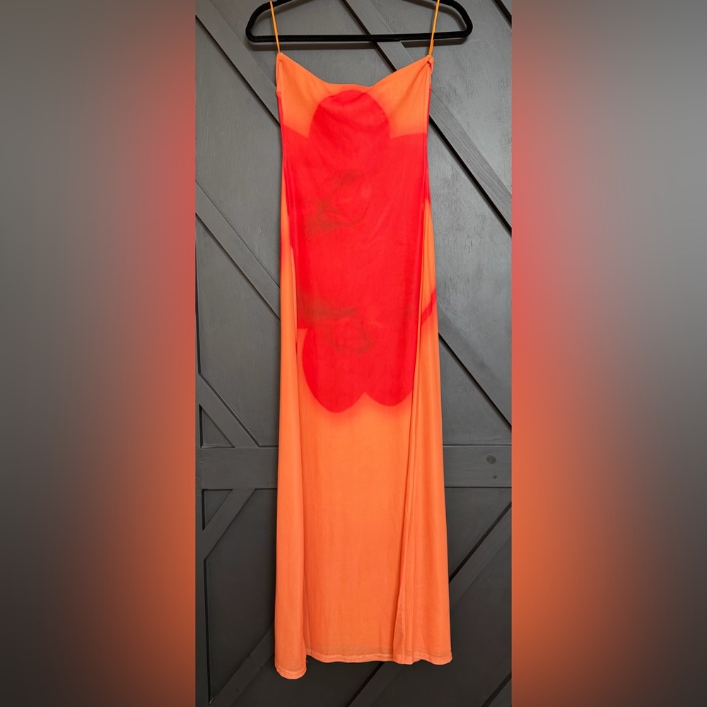 Vici Strapless Orange and Red Ombre Midi Dress - Picture 2 of 7